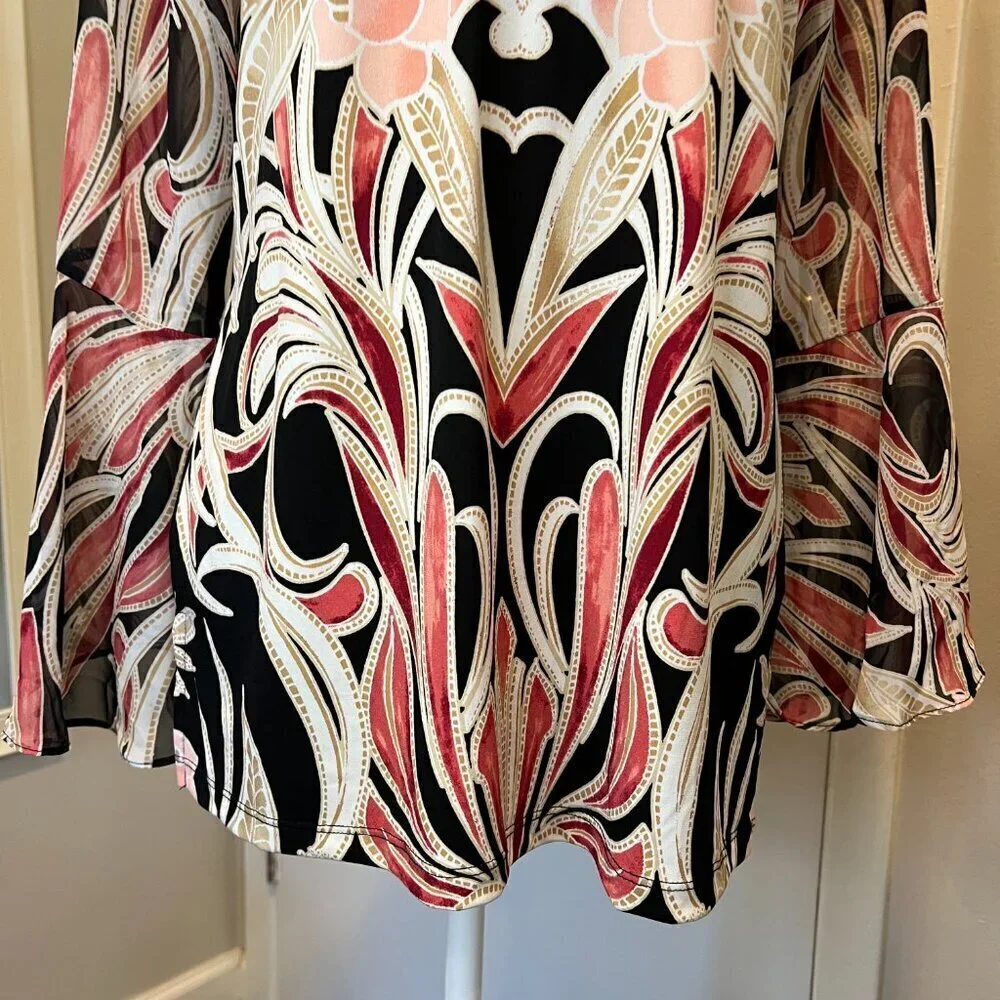 JM Collection Embellished Y-neck tunic with bell sleeves, Size Medium